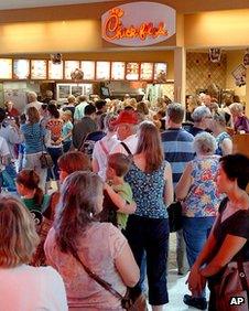 Chick-fil-A store is packed in Enid, Oklahoma 1 August 2012