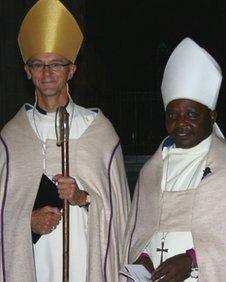 Bishop John with Bishop Godfrey at the launch of the partnership between the dioceses of Worcester and Morogoro in 2010