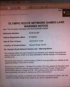 Transport for London warning notice for driving in a Games Lane