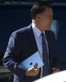 Mitt Romney walks to church in Wolfeboro, New Hampshire 19 August 2012