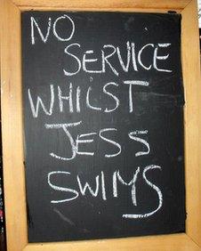 Sign: No service whilst Jess swims