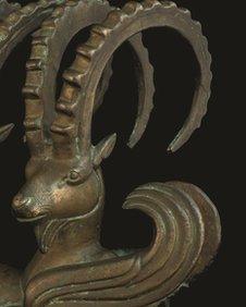 Ibex horns on show at the Nomads and Networks exhibition at the Smithsonian's Freer and Sackler Asian Art galleries