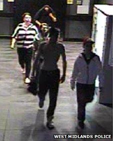 CCTV image of gang behind racist attack on a homeless man in Birmingham