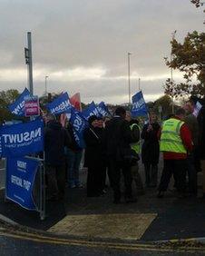 Striking NASUWT members outside South Shields Community School