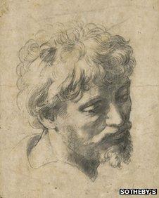 Drawing titled the Head of a Young Apostle by Raphael