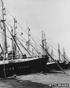 A group of trawlers at Grimsby during the 1960s