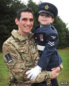 Sgt Chris Everatt is reunited with his son at RAF Marham