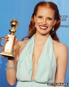 Zero Dark Thirty star Jessica Chastain with her Golden Globe