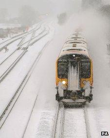 South West Train makes it way through snow in Basington