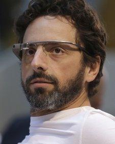 Google co-rounder Sergey Brin wears Google Glass glasses at an announcement for the Breakthrough Prize in Life Sciences