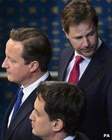 David Cameron, Nick Clegg and Ed Miliband