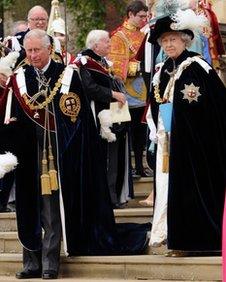 The Prince of Wales and The Queen attend the Order Of The Garter Service