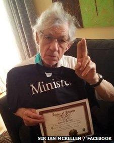 Sir Ian McKellen with his minister's garb