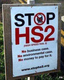 A Stop HS2 sign at the road side in Drayton Bassett, Staffordshire