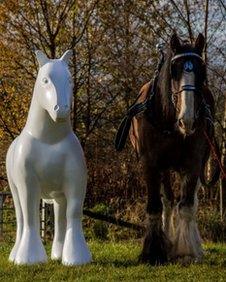 Sculpture and Clydesdale horse