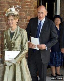 Jamie Pinkerton-Lowther and his wife at Prince George's christening