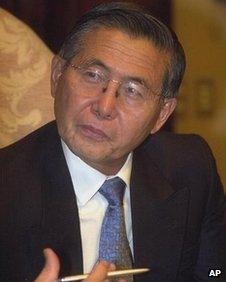 Peruvian President Alberto Fujimori speaks in Lima, Peru, on June 6, 2000