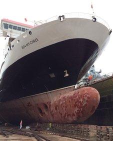 Ferry in dry dock