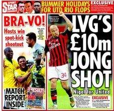 Nigel de Jong on the back page of the Daily Star