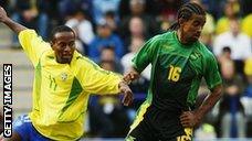 Richard Langley in action for Jamaica against Brazil