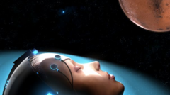 ภาพจากจินตนาการของศิลปิน แสดงการนอนหลับจำศีลระยะสั้นระหว่างเดินทางสู่ดาวอังคาร