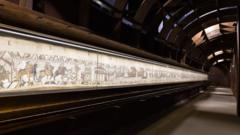 The Bayeux Tapestry on display at the Bayeux museum France