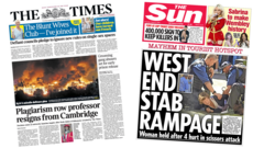 UK papers: 'Plagiarism row professor resigns' and 'West End stab rampage'