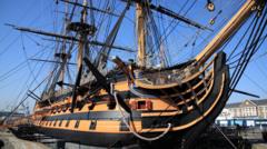HMS Victory masts removed for conservation work