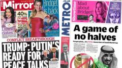 The Papers: Putin 'peace talks' and a 'game of no halves'