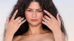 Zendaya fixing her hair while showing her wedding rings