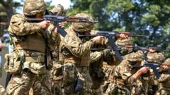 New recruits to the Ukranian army being trained by UK armed forces personnel at a military base near Manchester