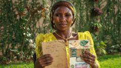 Woman holding up exercise books