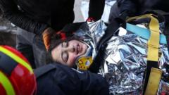Девочка на носилках в термоодеяле