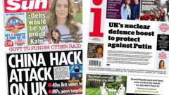 The Papers: 'China hack attack' and 'UK nuclear defence boost'