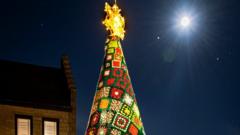 Strathaven knitted and crocheted Christmas tree