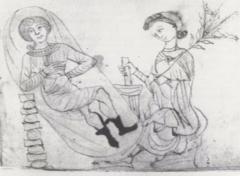 Uma arte de um manuscrito do século 13 mostra um fitoterapeuta preparando uma mistura contendo poejo (planta medicinal e aromática originária da Europa, Ásia e Arábia) para uma mulhe