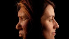 The Neanderthal woman was re-created and built by Dutch artists Andrie and Alfons Kennis. It is shown here in comparison to a modern female.