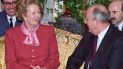 Margaret Thatcher meeting Mikhail Gorbachev in London in April 1989