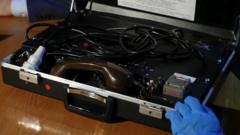Brahms phone inside a black briefcase