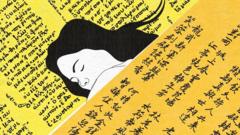 中文書法，法語，熟睡的女子