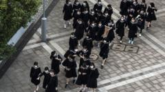 Schoolgirls are pictured after school in Tokyo on November 4, 2021