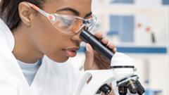 A scientist looks into a microscope (stock image)