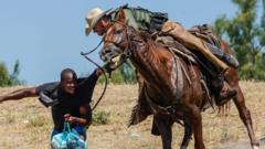 Border patrol agent grabbing man while on horseback