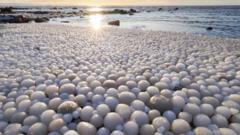 Picture by Risto Mattila of egg shaped balls on ice in Finland