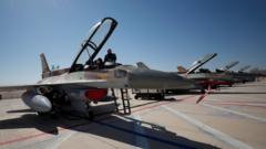An Israeli F-16 warplanes at the Israeli airbase of Ovda, near the southern Israeli city of Eilat, during the Blue Flag exercise on 24 October 2021
