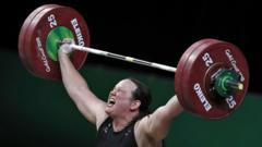 New Zealand's Laurel Hubbard competes during the women's +90kg weightlifting final at the 2018 Gold Coast Commonwealth Games in Gold Coast on 9 April 2018
