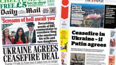 The Papers: 'Jail.. then hell' and ceasefire 'if Putin agrees'