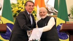 O presidente Jair Bolsonaro e o primeiro-ministro indiano Narendra Modi