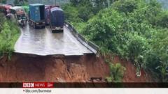 မြဝတီ - ကော့ကရိတ်လမ်း မိုးများပြီး မြေပြို လမ်းပျက်