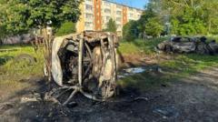 A handout photo made available by the Governor of Russia's Belgorod region Vyacheslav Gladkov on his Telegram channel shows the aftermath of Ukrainian shelling in the border town of Shebekino, Belgorod region, Russia, 31 May 2023